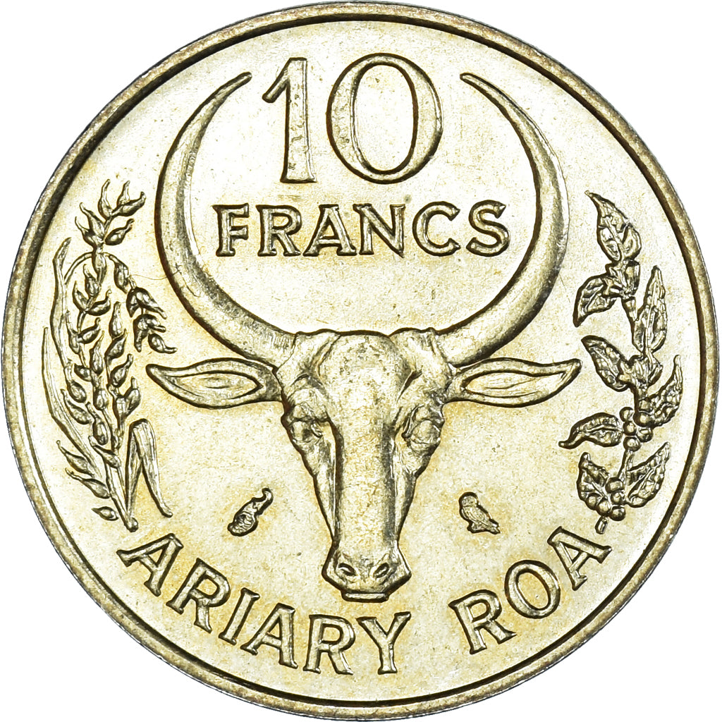 Coin, Madagascar, 10 Francs, 2 Ariary, 1970