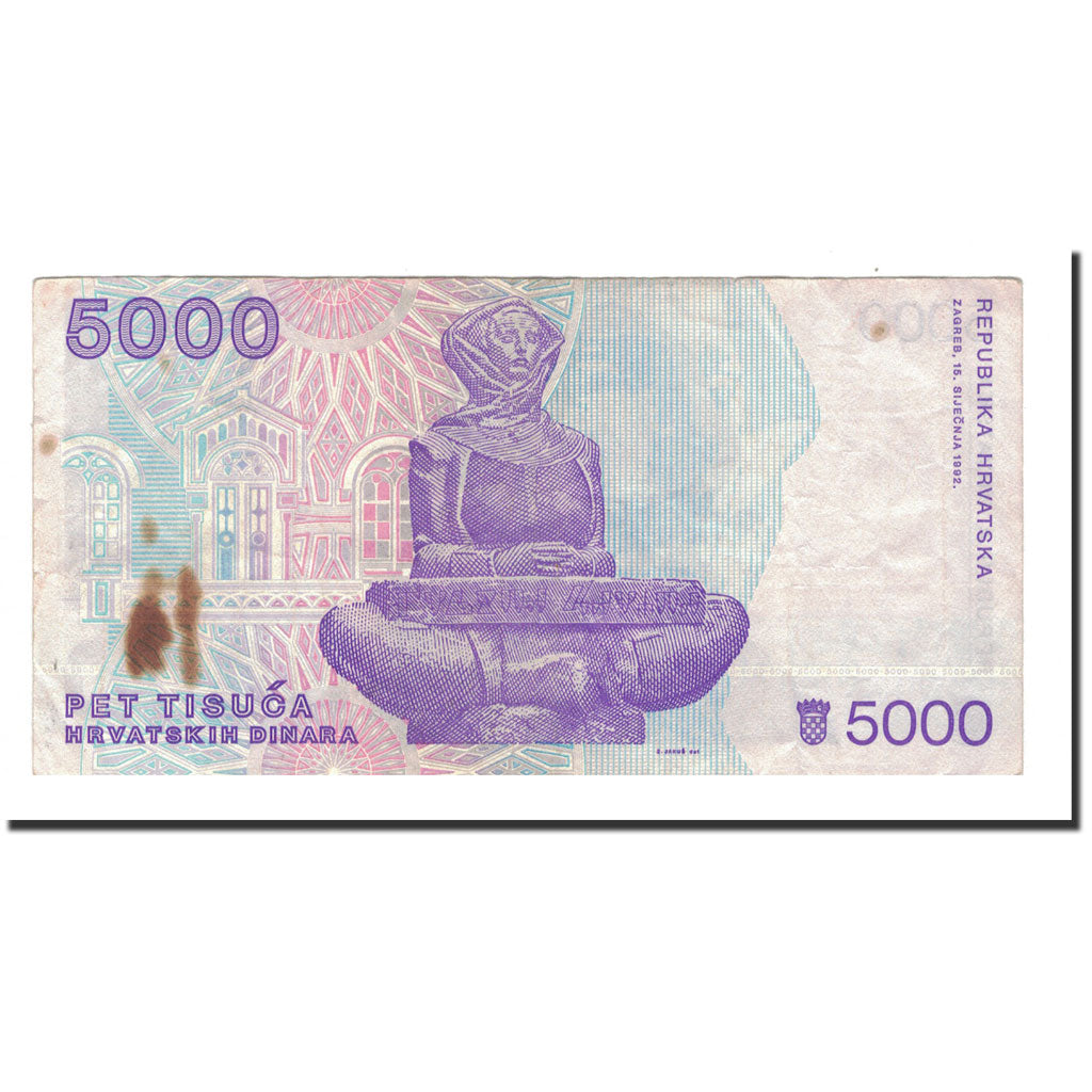 Banknote, Croatia, 5000 Dinara, 1992, 1992-01-15, KM:24a, VF(30-35)