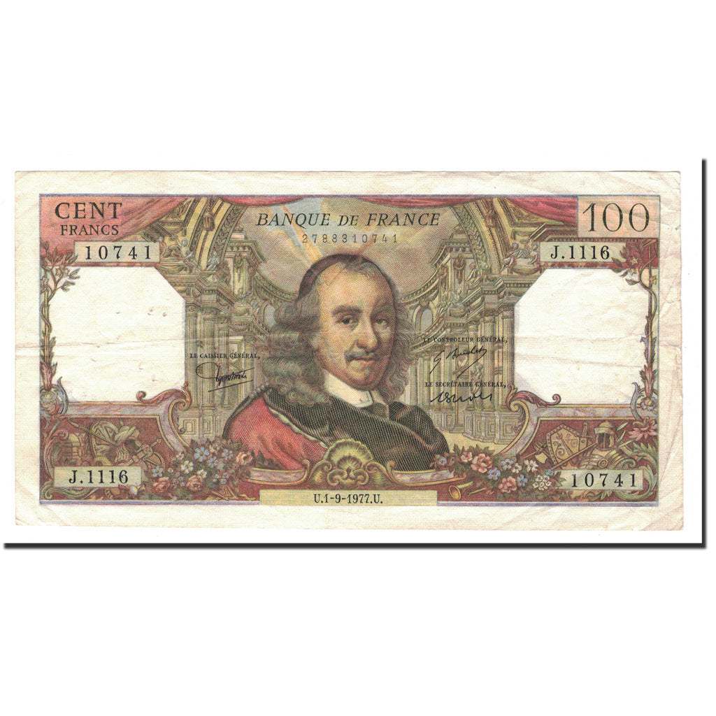France, 100 Francs, Corneille, 1977, 1977-09-01, TB+, Fayette:65.59, KM:149f