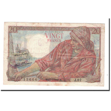 França, 20 Francs, Pêcheur, 1943, 1943-04-15, EF(40-45), Fayette:13.6, KM:100a