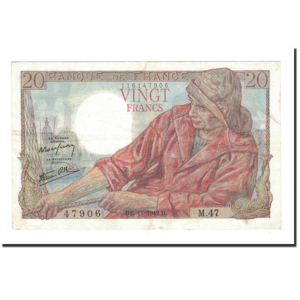Frankreich, 20 Francs, Pêcheur, 1942, 1942-11-05, SS+, Fayette:13.4, KM:100a