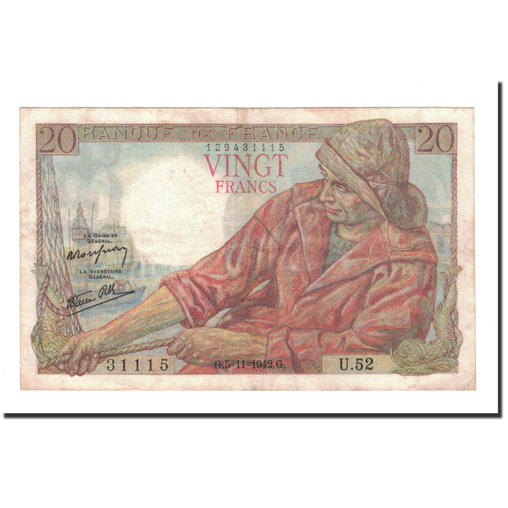 France, 20 Francs, Pêcheur, 1942, 1942-11-05, TTB, Fayette:13.4, KM:100a