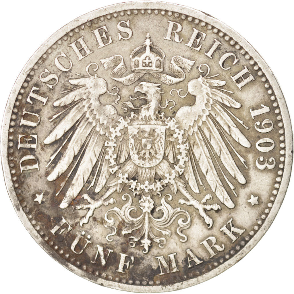 German States, 5 Mark, 1903, Karlsruhe, KM #274, VF(20-25), Silver, 38, 27.30