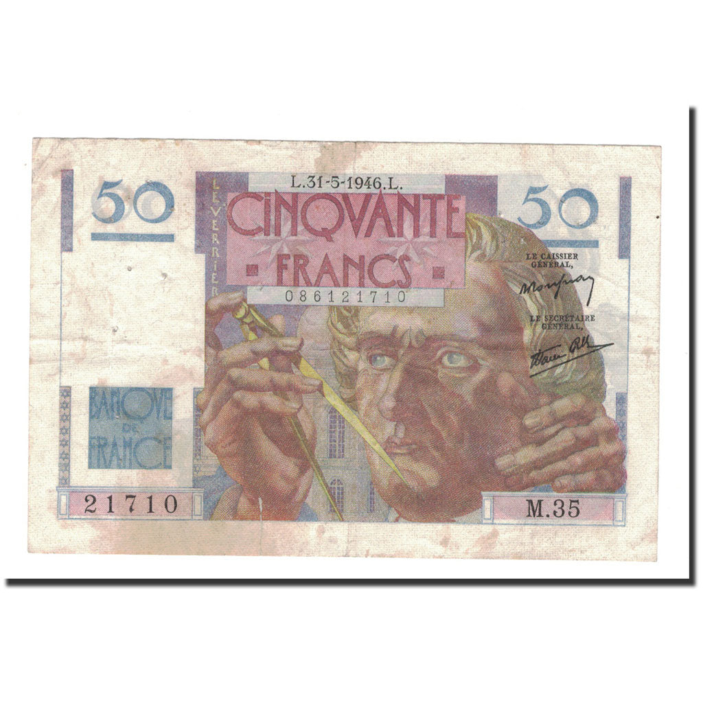 France, 50 Francs, Le Verrier, 1946, 1946-05-31, VF(30-35), Fayette:20.5