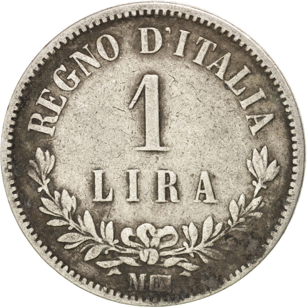 ITALY, Lira, 1863, Milan, KM #15.1, VF(20-25), Silver, 4.82
