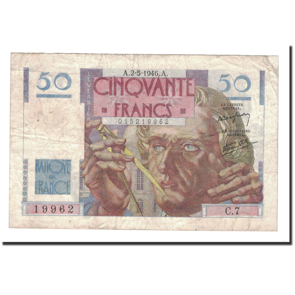 France, 50 Francs, Le Verrier, 1946, 1946-05-02, TB+, Fayette:20.3, KM:127a