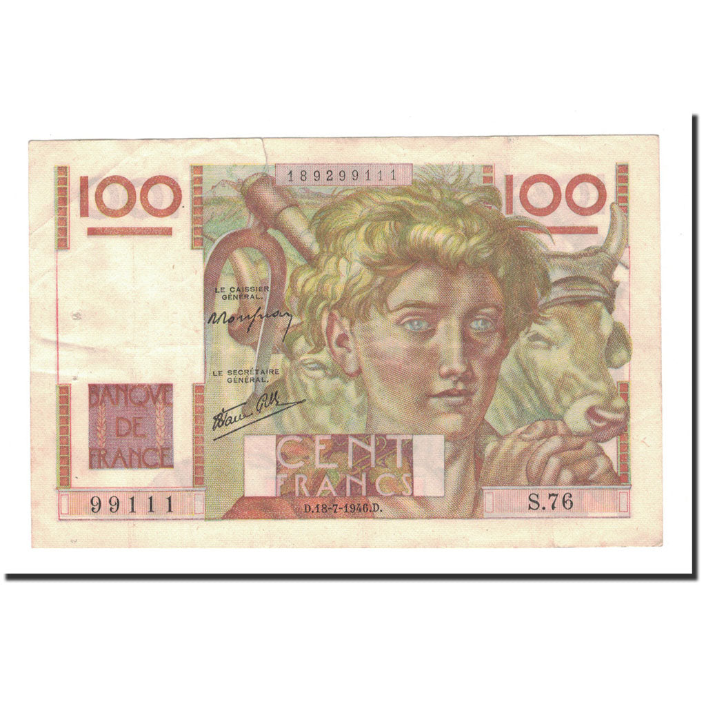 Francia, 100 Francs, Jeune Paysan, 1946, 1946-07-18, BB, Fayette:28.7, KM:128a