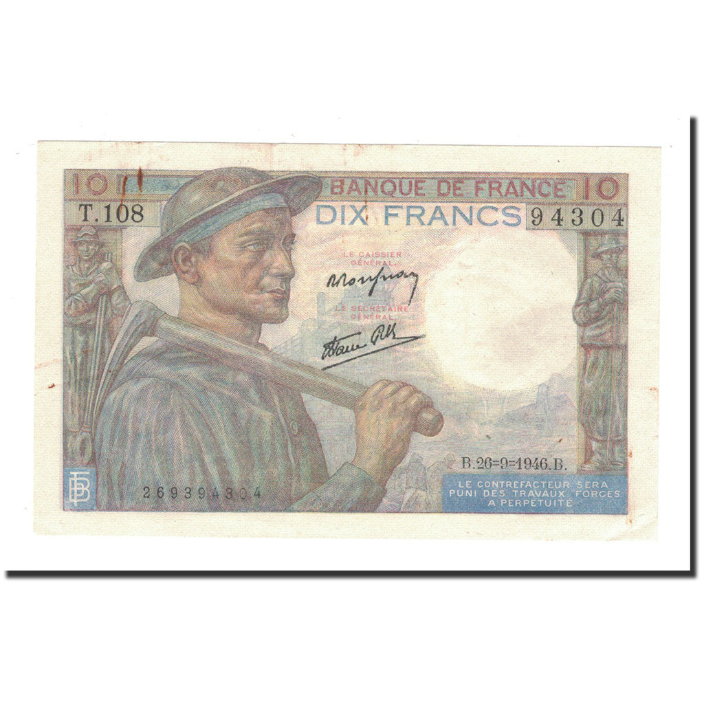 Francja, 10 Francs, Mineur, 1946, 1946-09-26, AU(50-53), Fayette:8.15, KM:99e