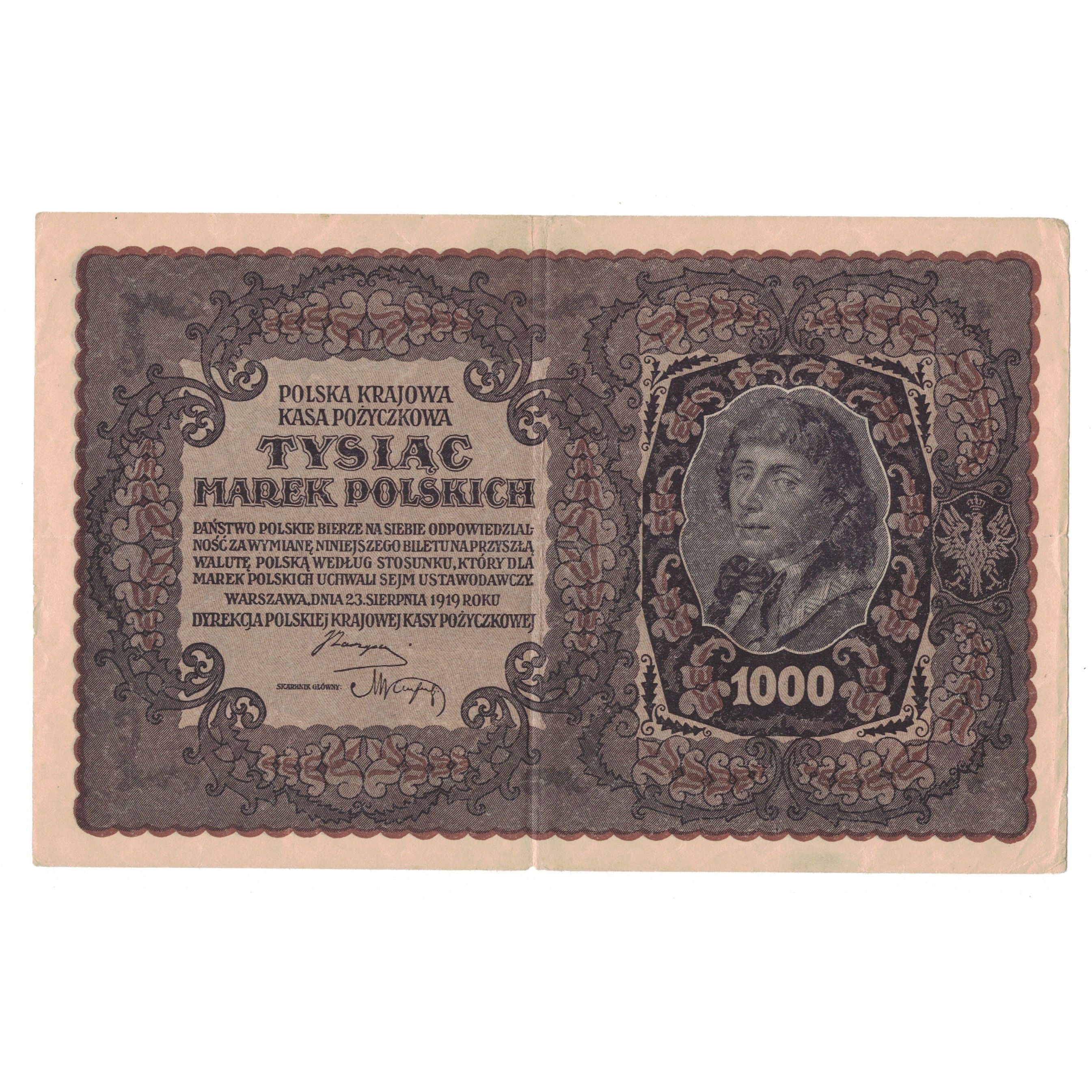 Banknote, Poland, 1000 Marek, 1919, 1919-08-23, KM:29, AU(50-53)
