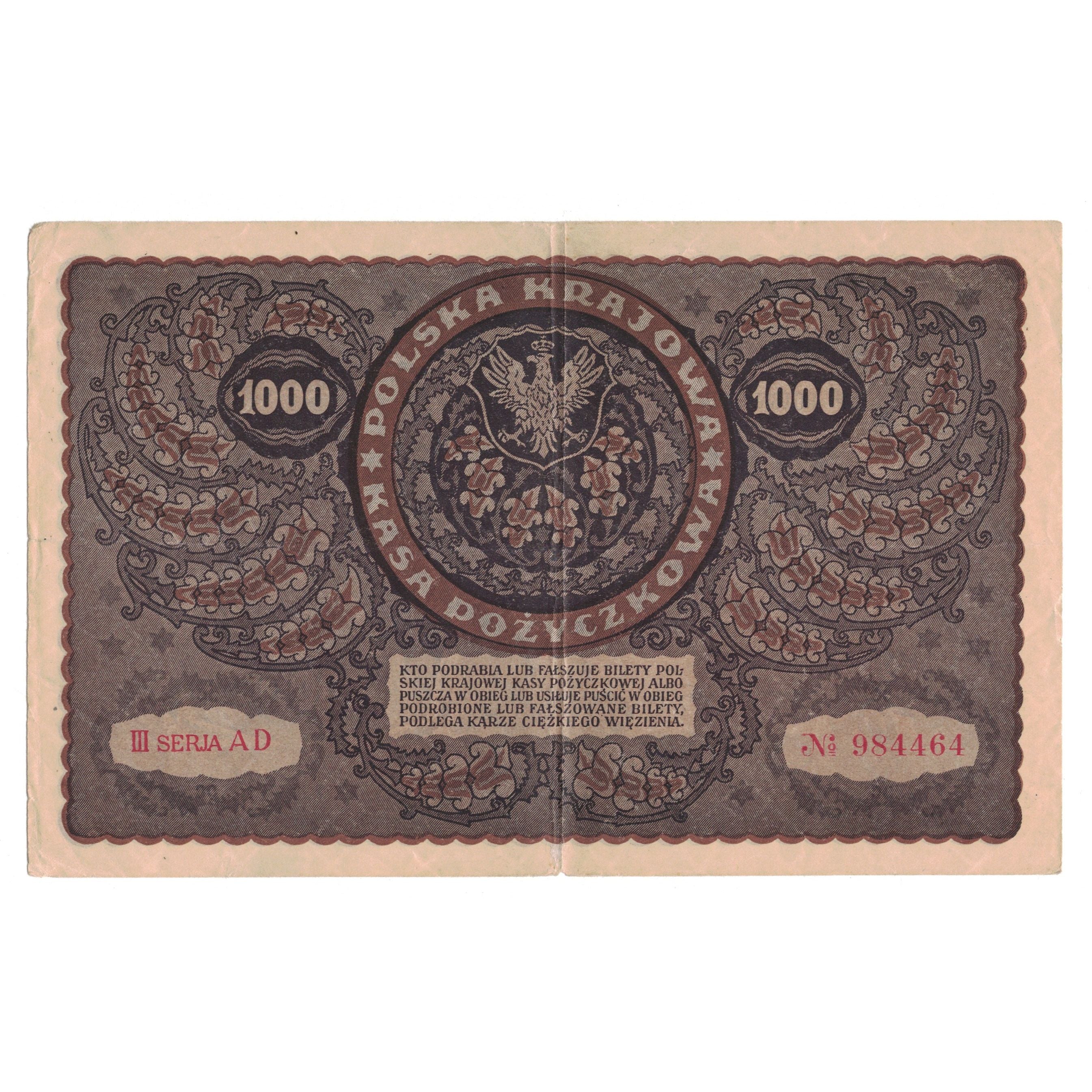 Banknote, Poland, 1000 Marek, 1919, 1919-08-23, KM:29, AU(50-53)