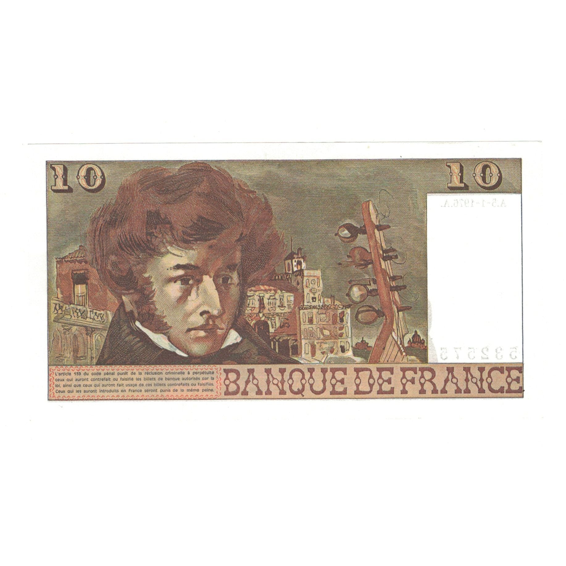 France, 10 Francs, Berlioz, 1976, 1976-01-05, SPL, Fayette:63.17, KM:150c