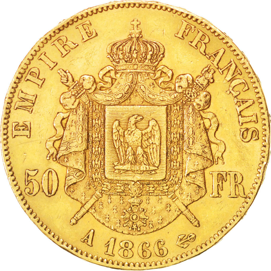 FRANCE, Napoléon III, 50 Francs, 1866, Paris, KM #804.1, EF(40-45), Gold, Gadour