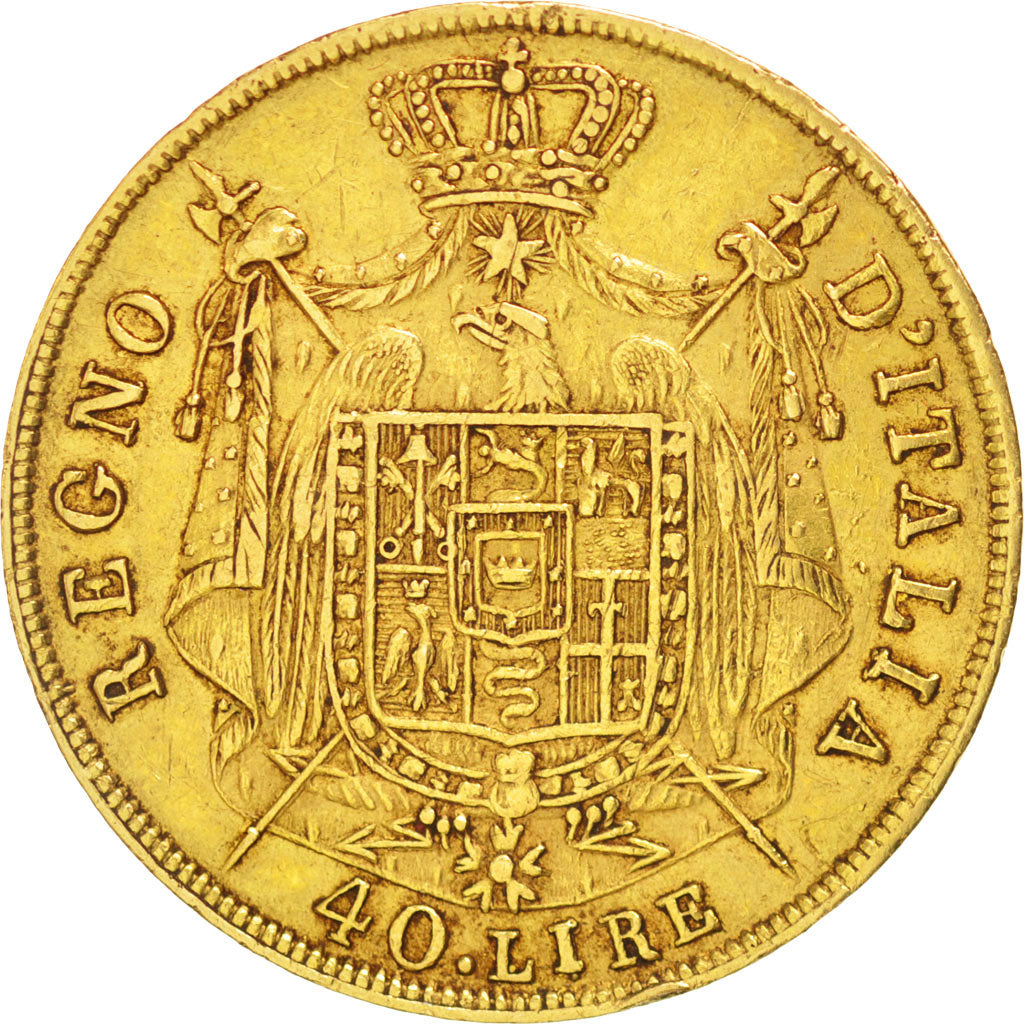 ITALIAN STATES, 40 Lire, 1811, Milan, KM #12, EF(40-45), Gold, 12.89