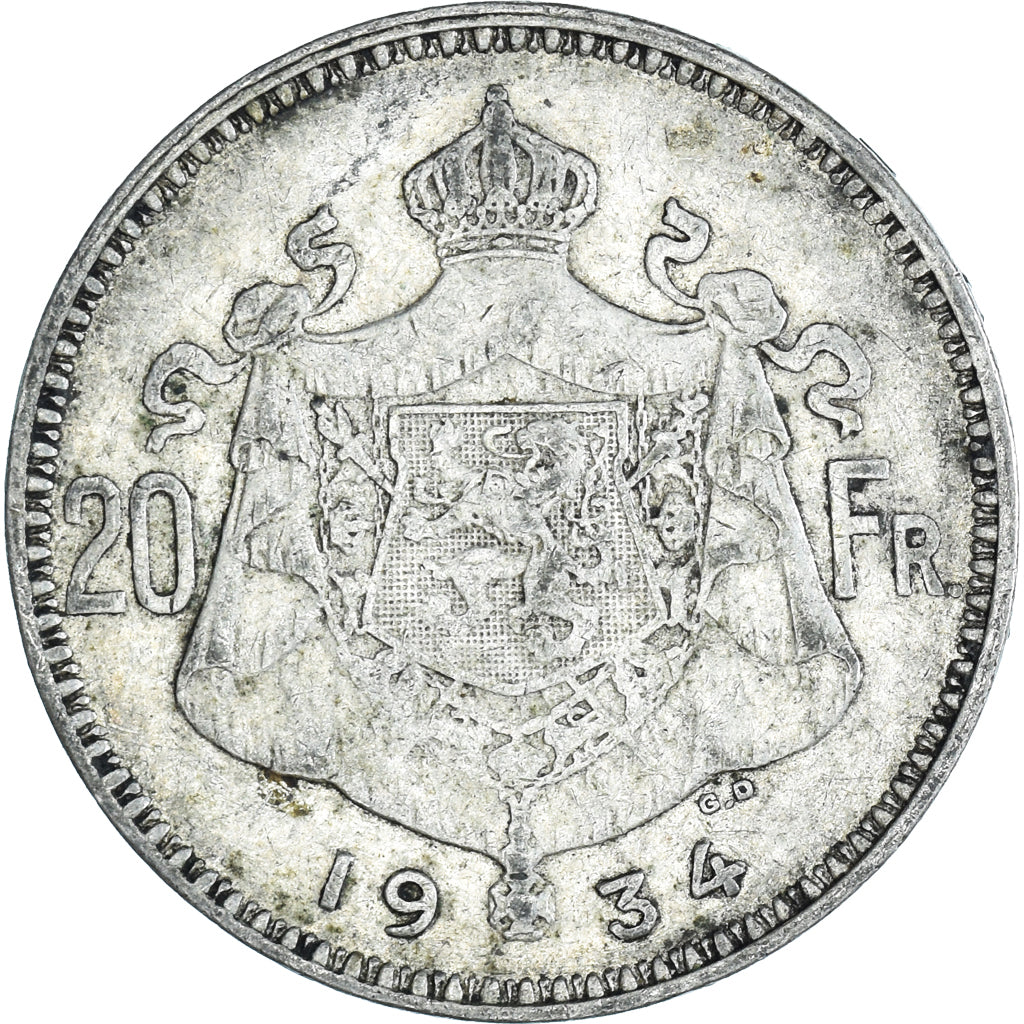 Coin, Belgium, 20 Francs, 20 Frank, 1934