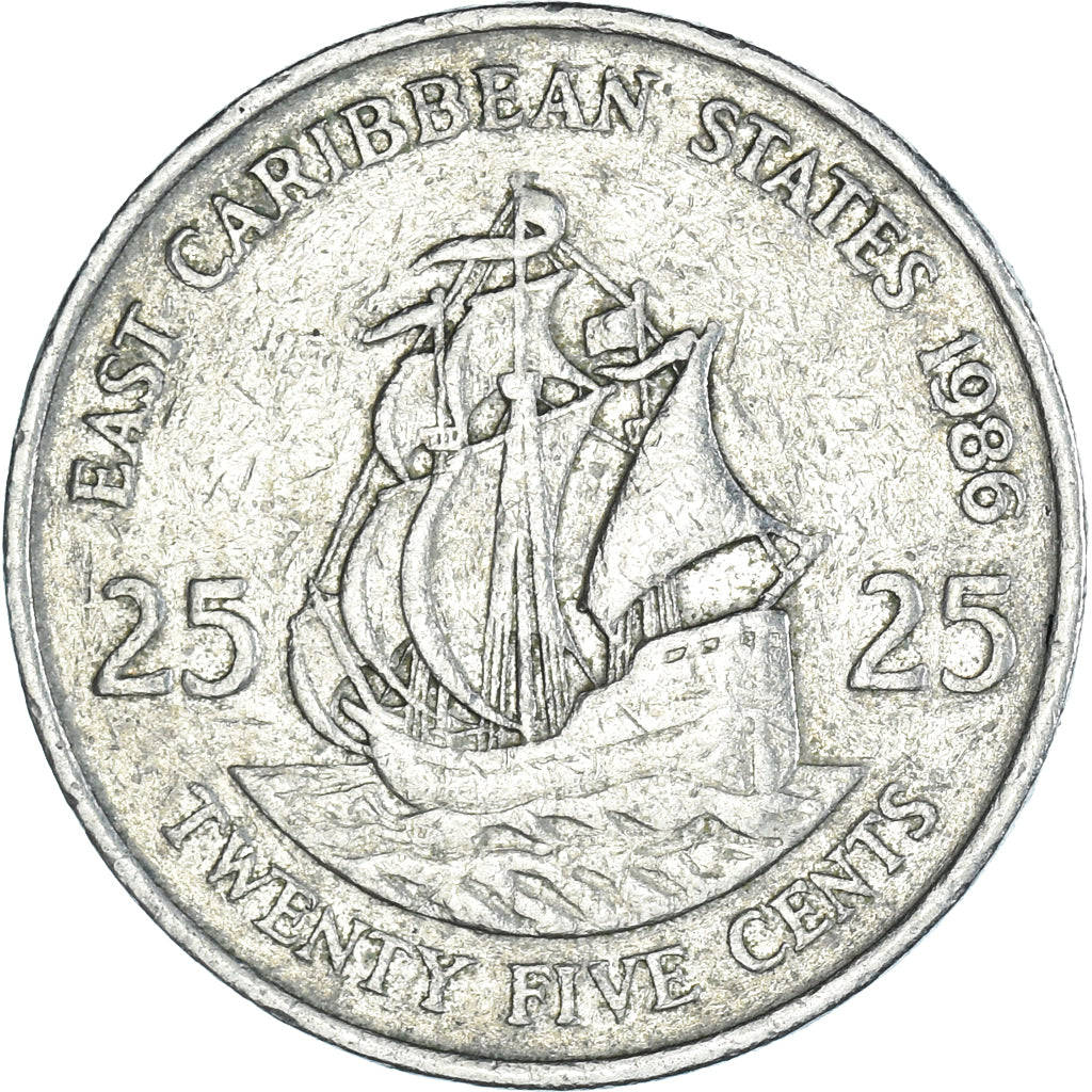 Monnaie, Etats des caraibes orientales, 25 Cents, 1986