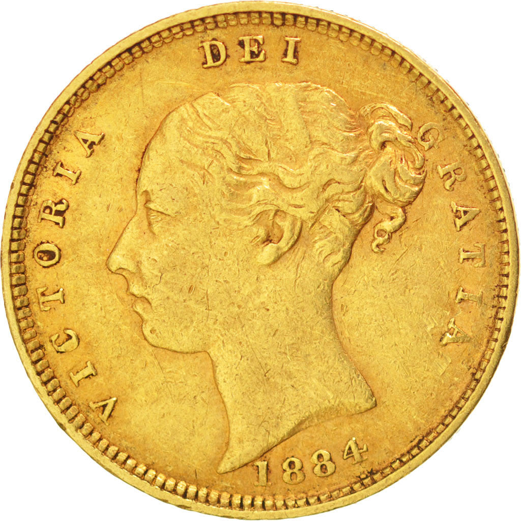 GREAT BRITAIN, 1/2 Sovereign, 1884, KM #735.1, EF(40-45), Gold, 3.97