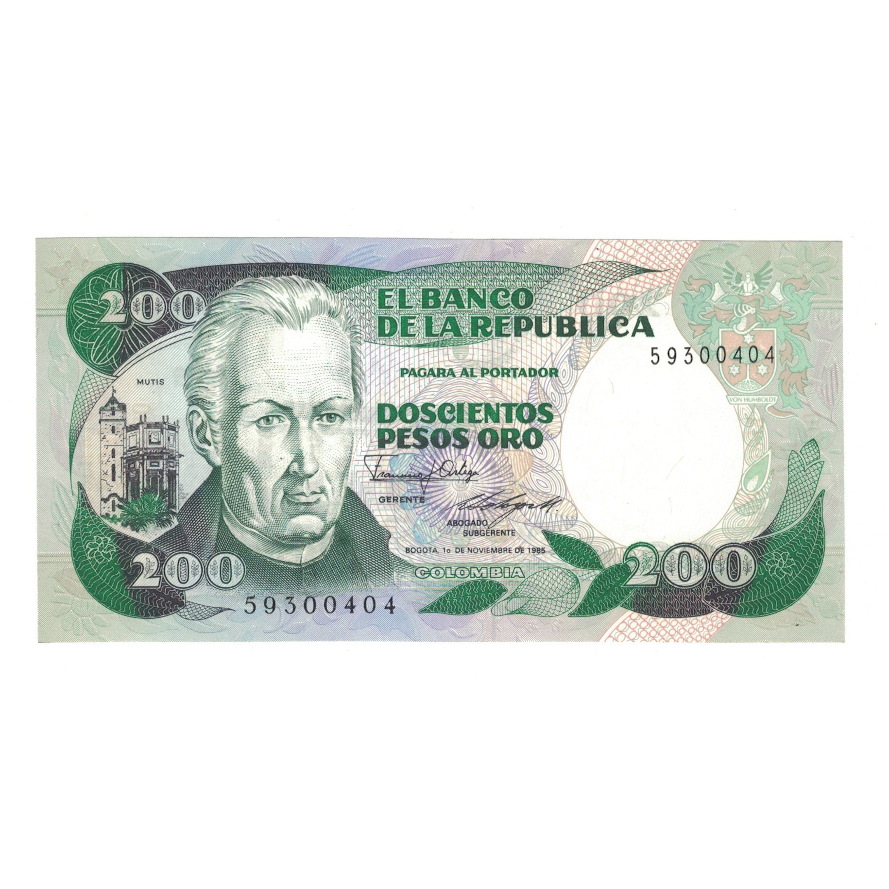 Banknote, Colombia, 200 Pesos Oro, 1985, 1985-11-01, KM:429c, UNC(65-70)