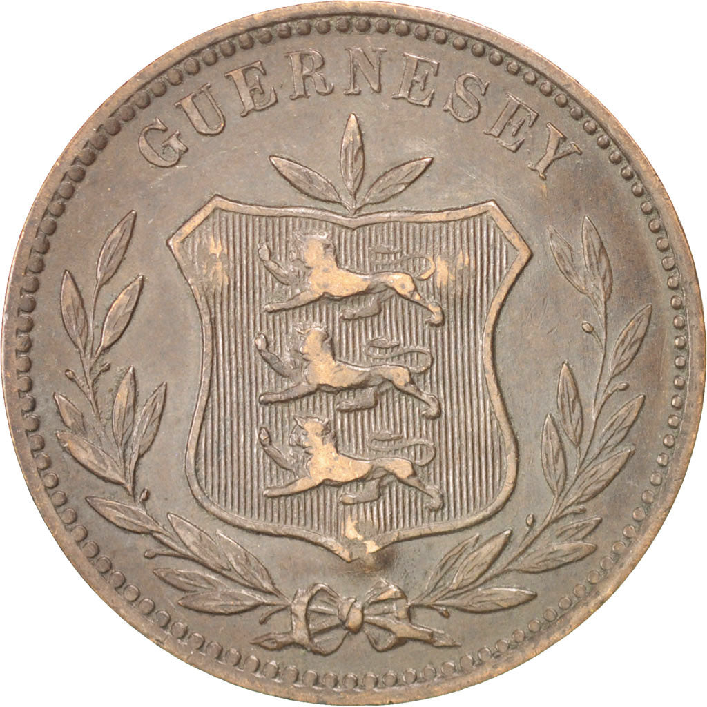 GUERNSEY, 8 Doubles, 1889, Heaton, KM #7, EF(40-45), Bronze, 31.6, 9.46
