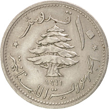LEBANON, 10 Piastres, 1961, KM #24, AU(50-53), Copper-Nickel, 21.8, 3.50