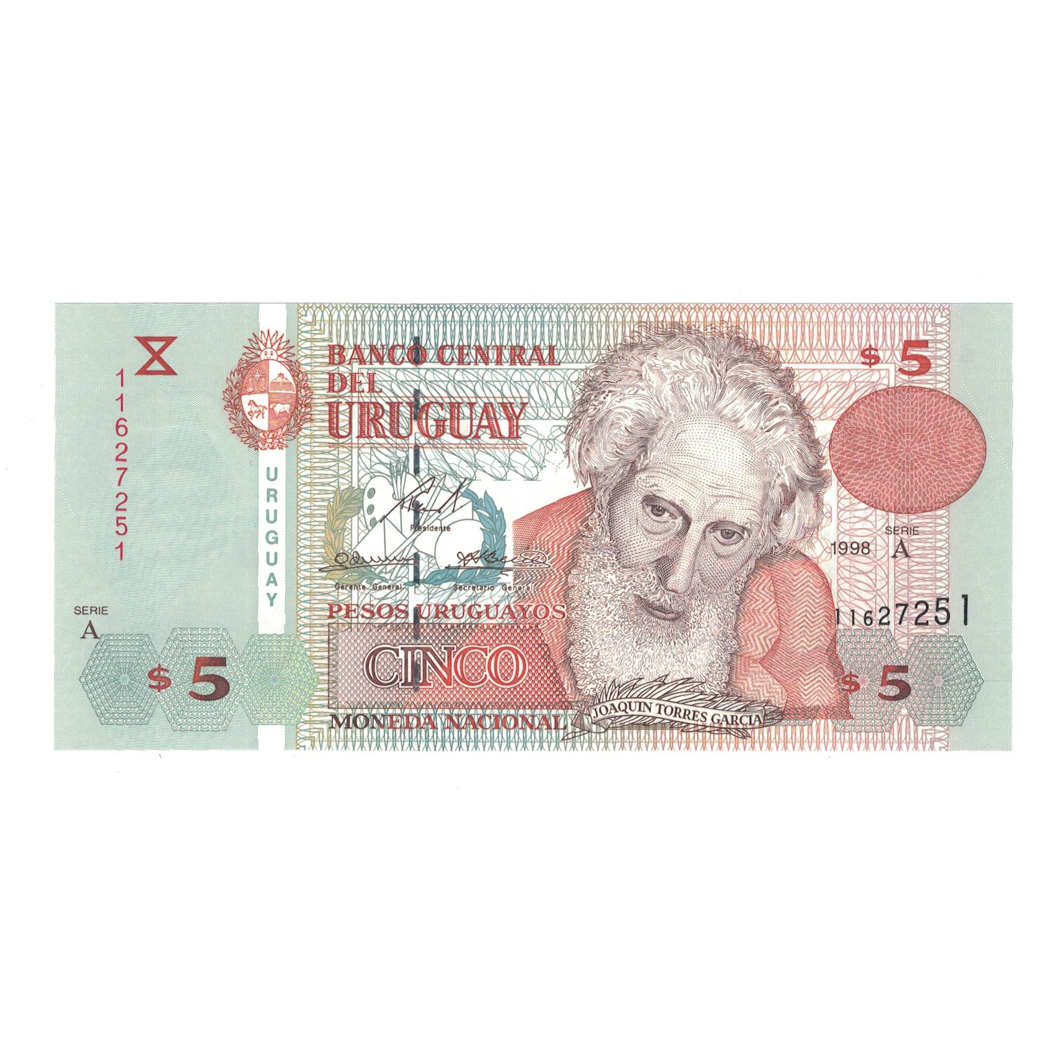 Banknote, Uruguay, 5 Pesos Uruguayos, 1998, KM:80a, UNC(65-70)