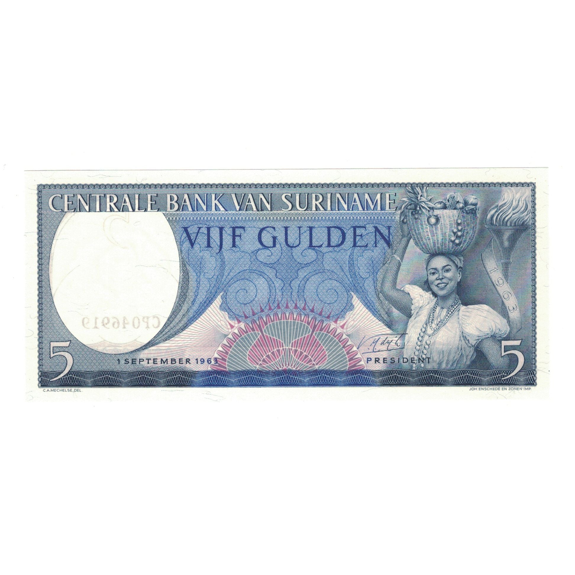 Banknote, Surinam, 5 Gulden, 1963, 1963-09-01, KM:120b, UNC(65-70)