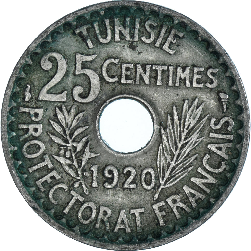 Munten, Tunisië, 25 Centimes, 1920