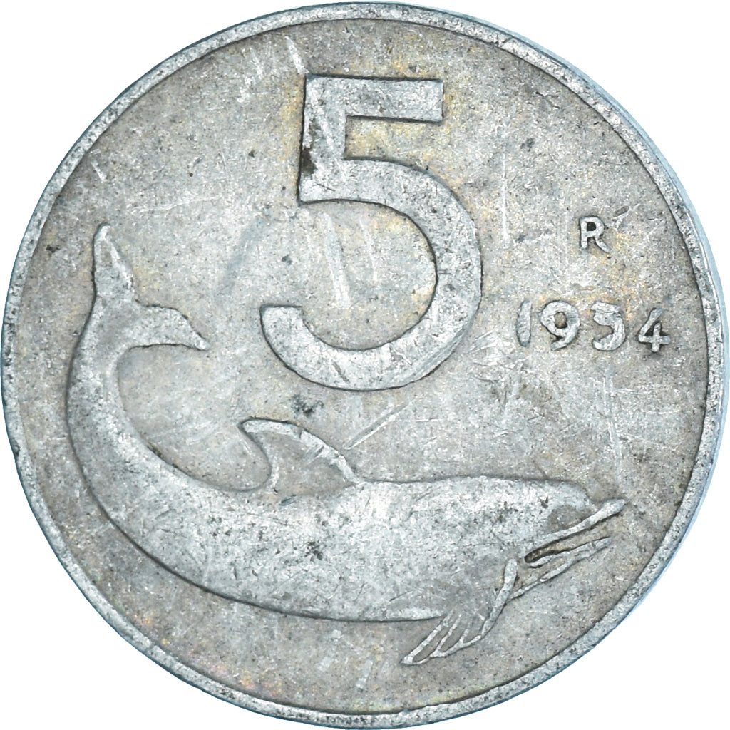 Munten, Italië, 5 Lire, 1954, FR+, Aluminium