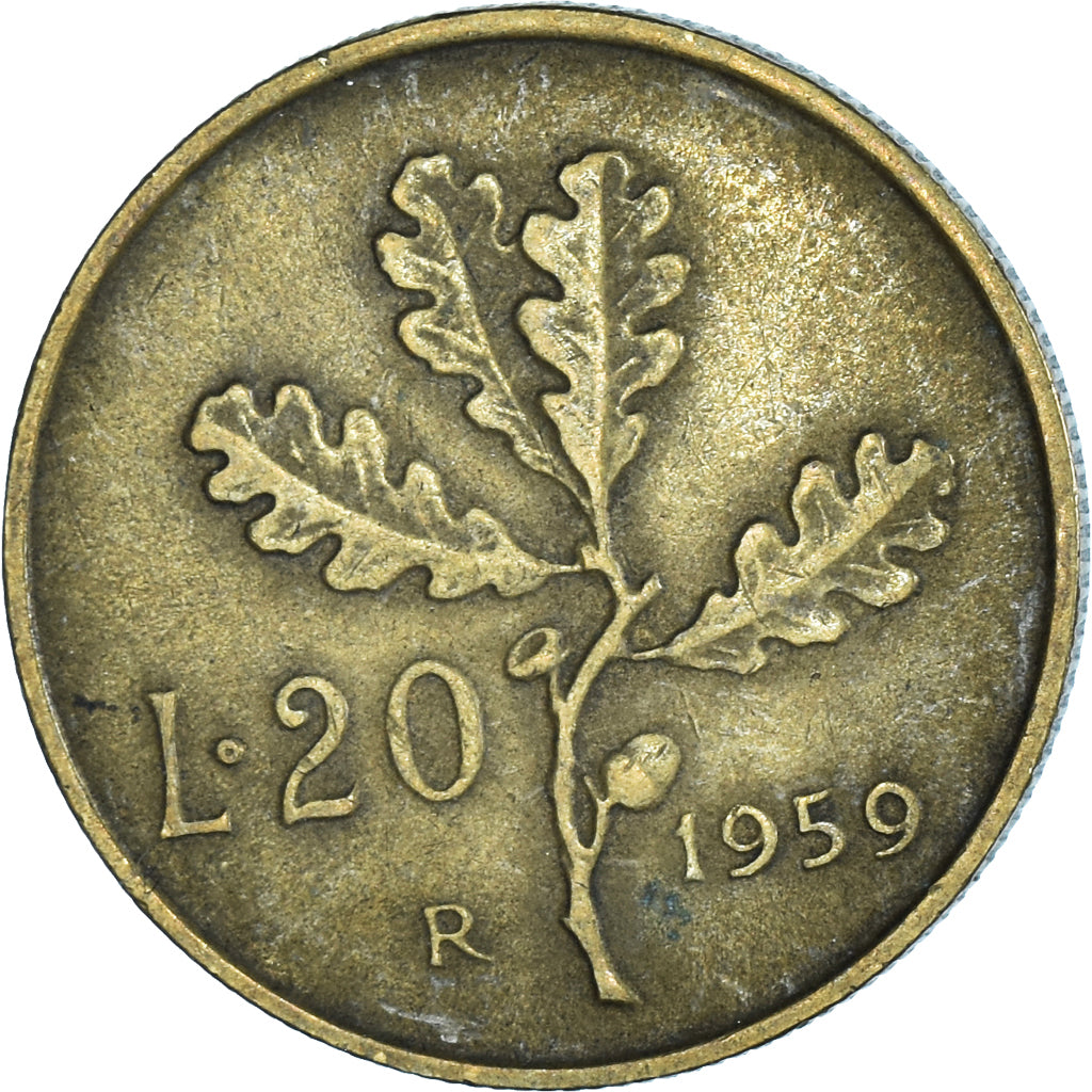 Munten, Italië, 20 Lire, 1959