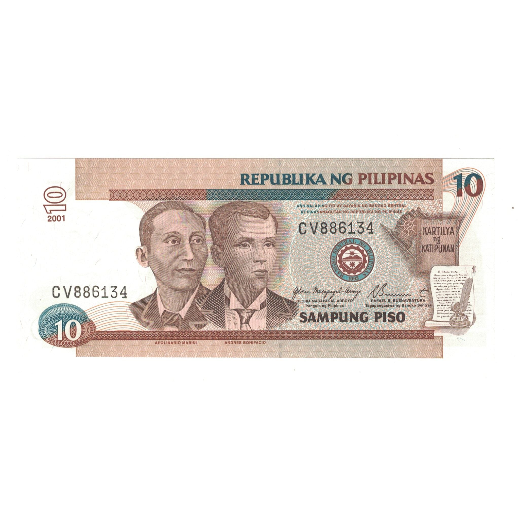 Banknot, Filipiny, 10 Piso, 2001, KM:187i, UNC(65-70)