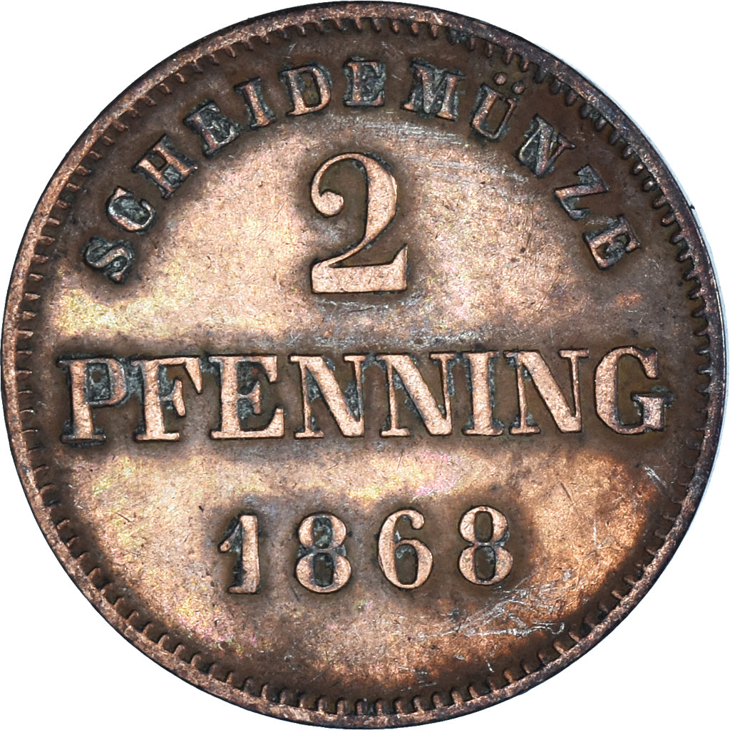 Moneta, Stati tedeschi, 2 Pfennig, 1868
