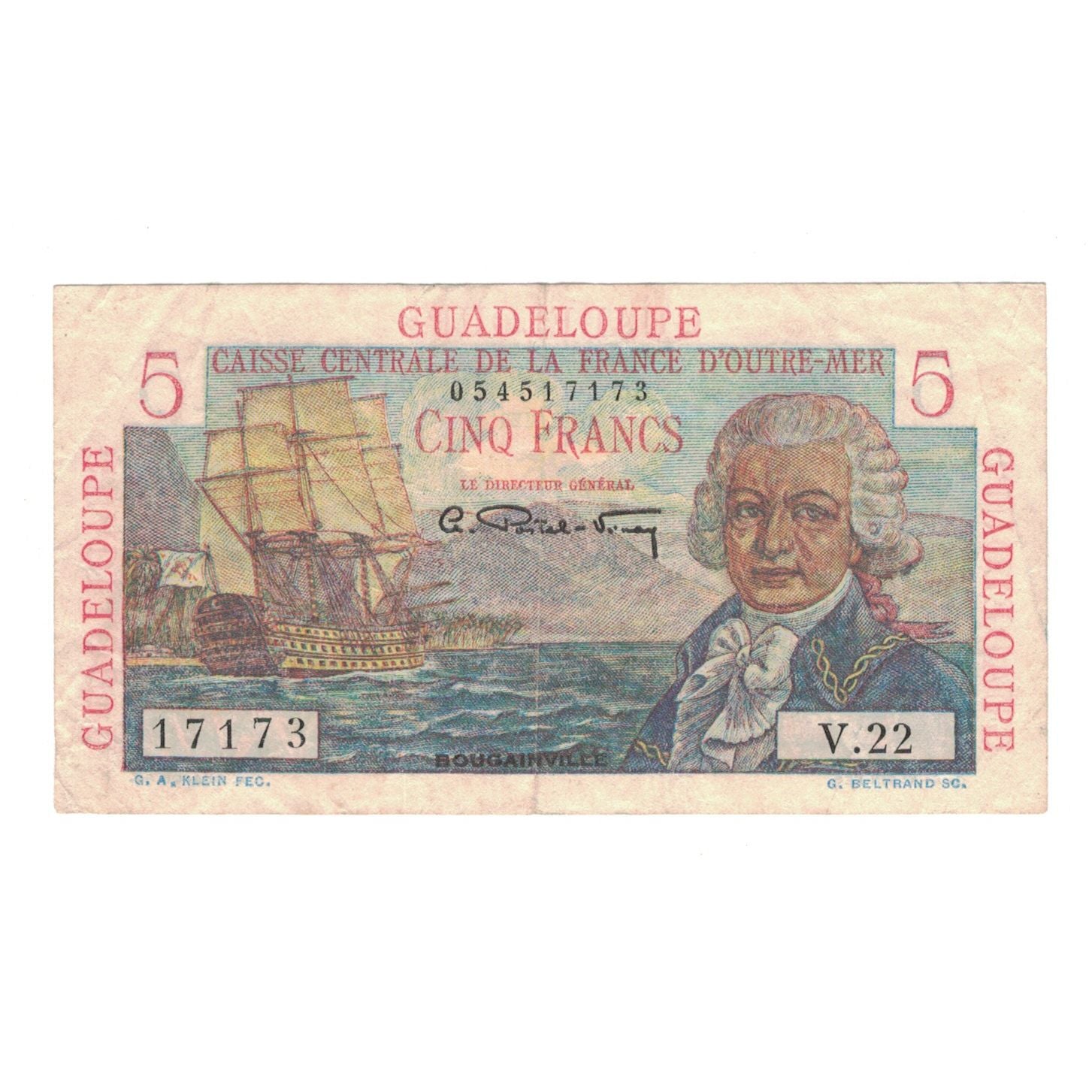 Guadeloupe, 5 Francs, VF(30-35), KM:31