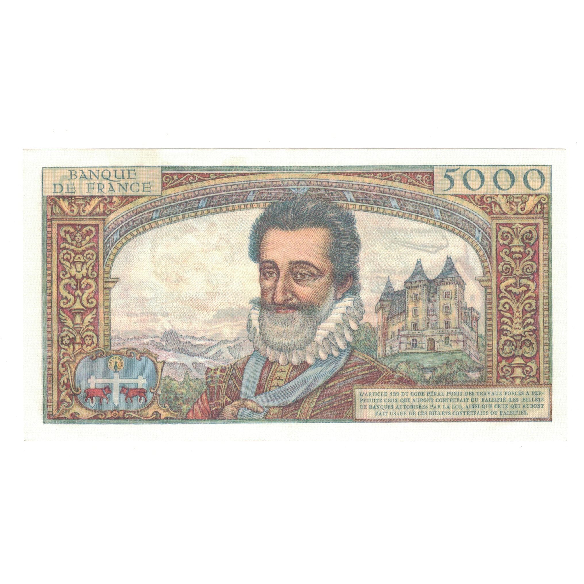 France, 5000 Francs, Henri IV, 1957, 1957-02-07, SPL+, Fayette:49.01, KM:135a