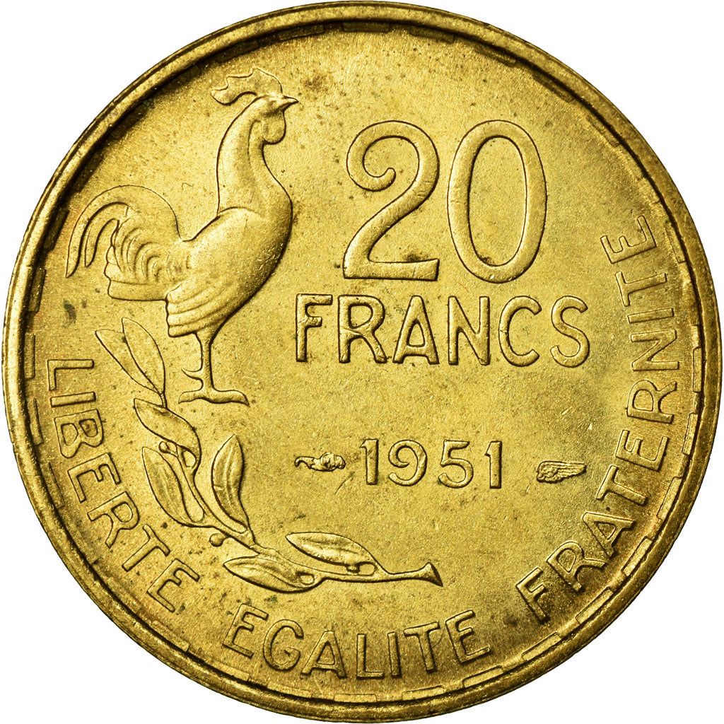 Münze, Frankreich, Guiraud, 20 Francs, 1951, VZ, Aluminum-Bronze, KM:917.1