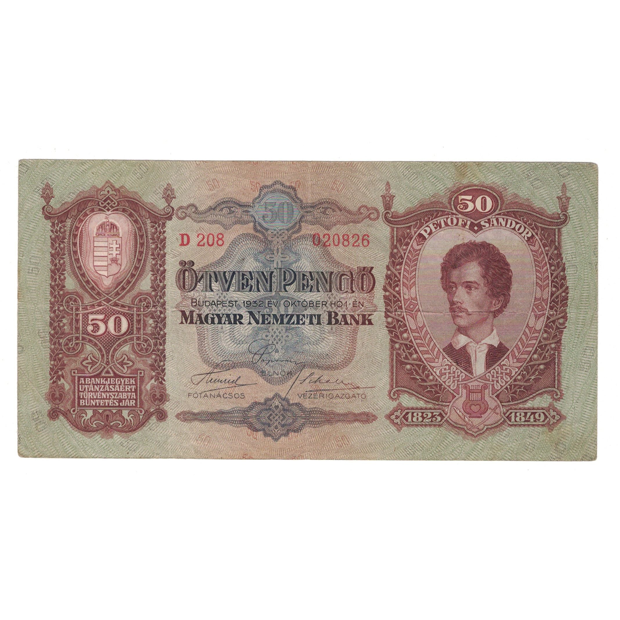 Banconote, Ungheria, 50 Pengö, 1932, 1932-10-01, KM:99, BB