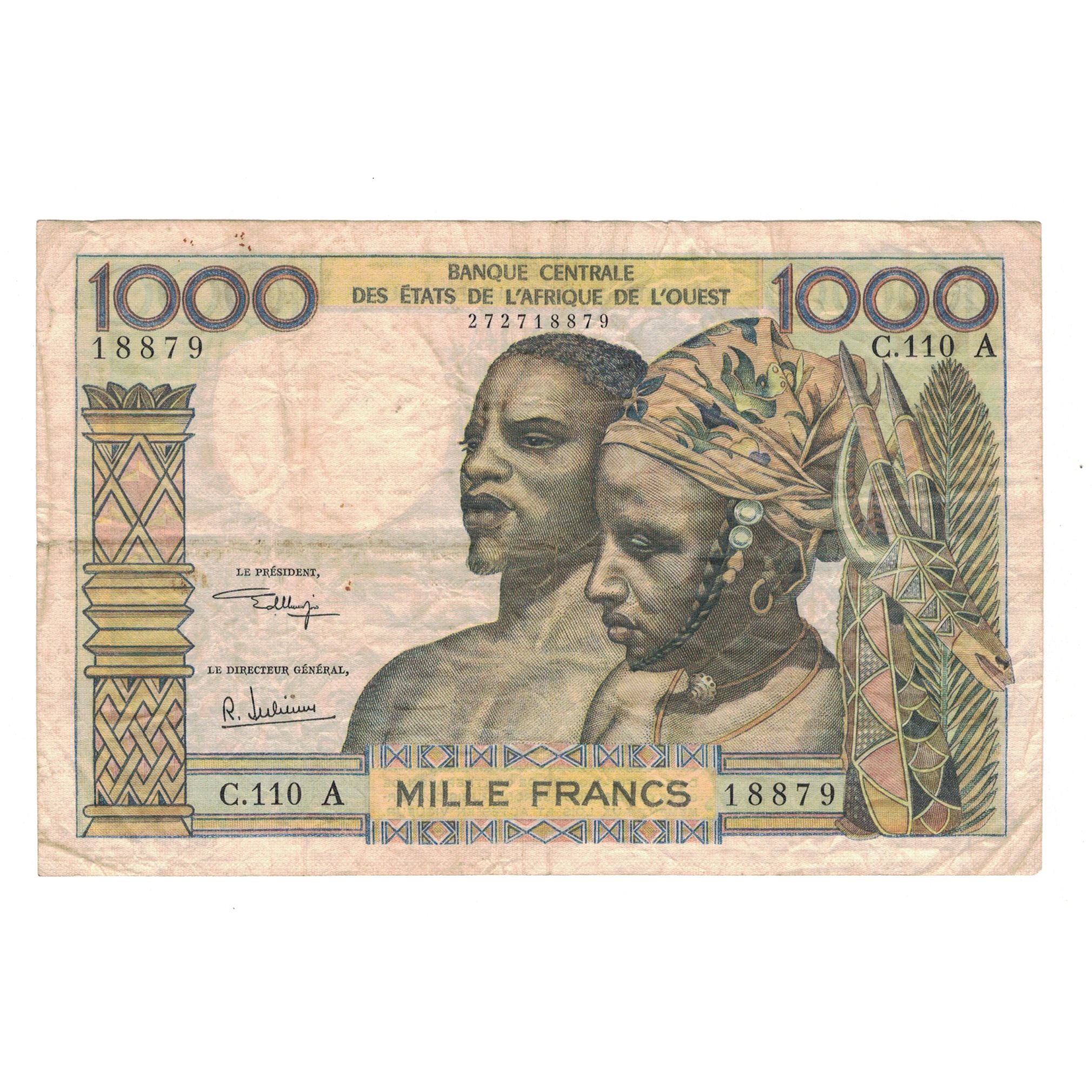 Banknote, West African States, 1000 Francs, KM:103Aj, VF(20-25)