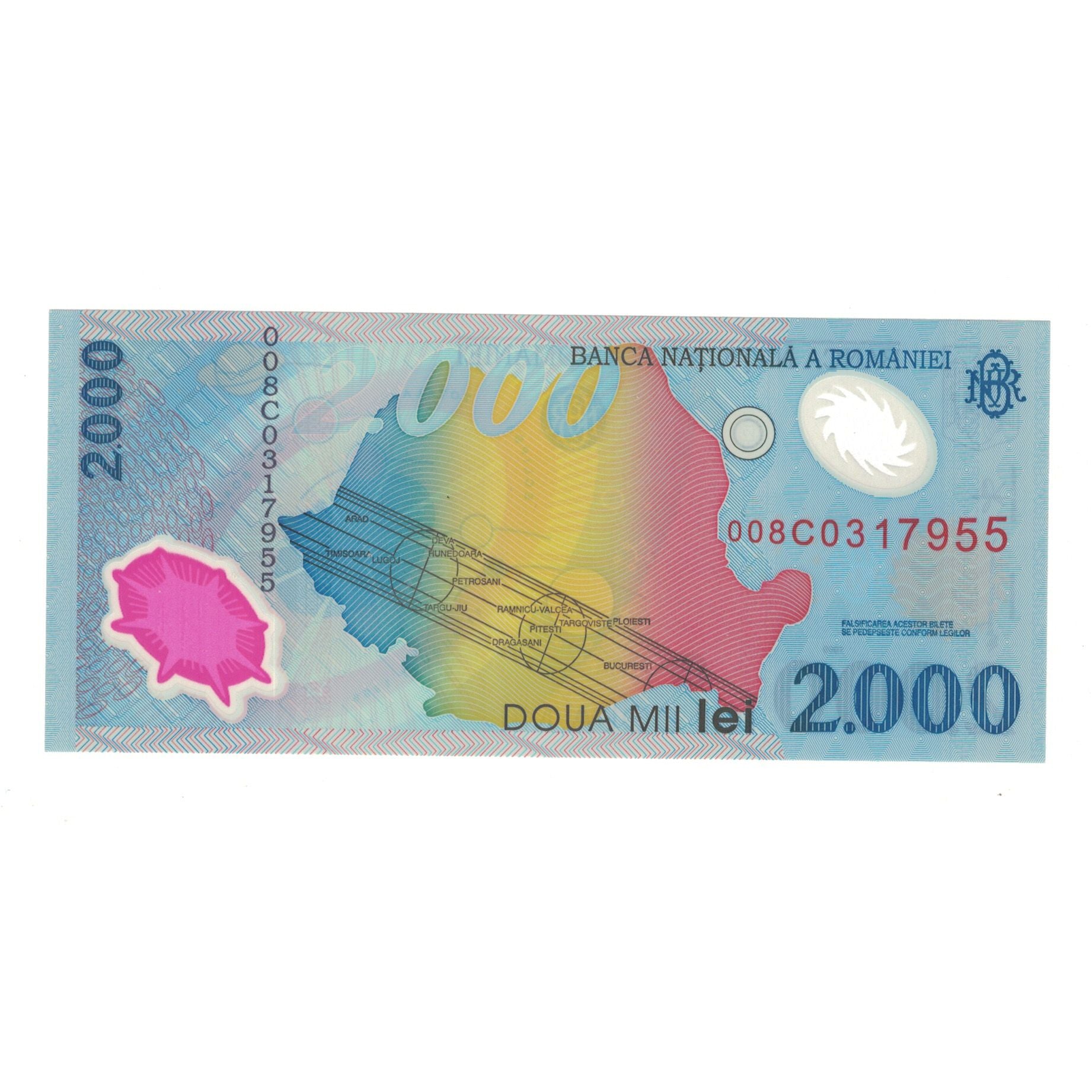 Nota, Roménia, 2000 Lei, KM:111a, UNC(65-70)
