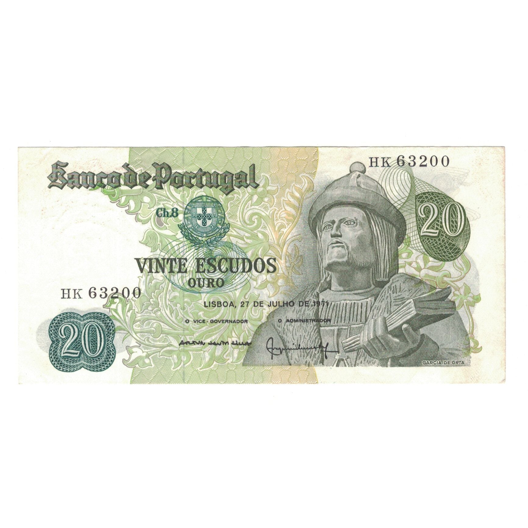 Banknote, Portugal, 20 Escudos, 1971, 1971-07-27, KM:173, EF(40-45)