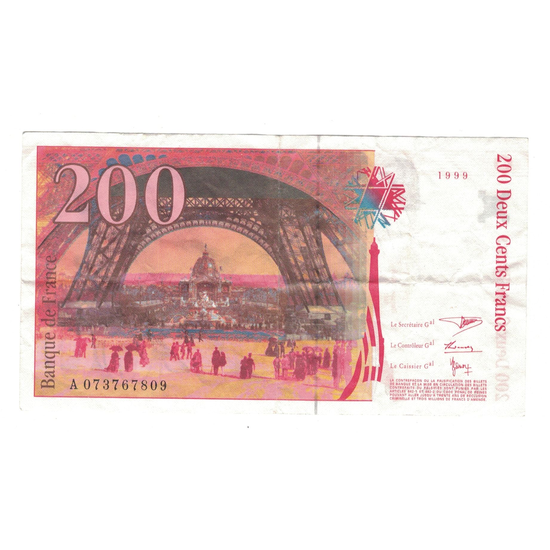 France, 200 Francs, Eiffel, 1999, A 073767809, EF(40-45), KM:159c