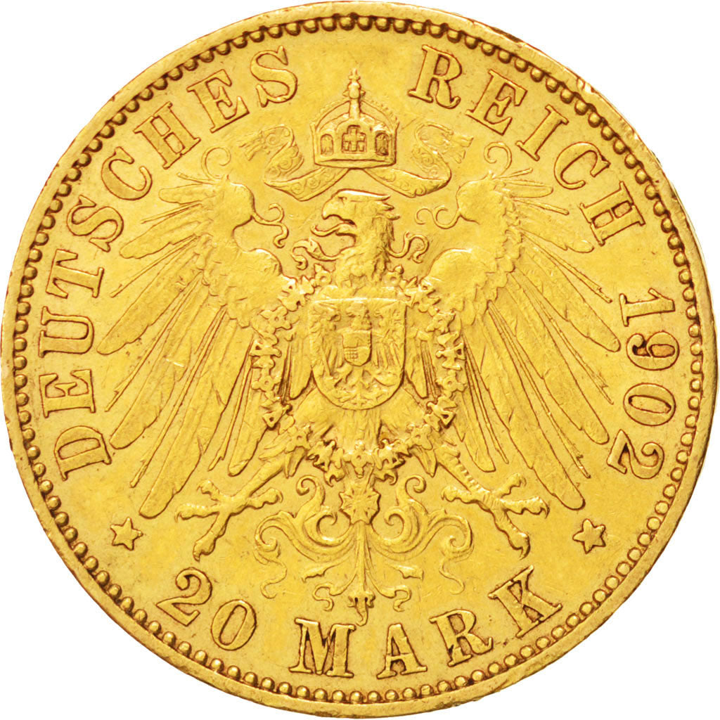 German States, 20 Mark, 1902, Berlin, KM #521, EF(40-45), Gold, 7.96