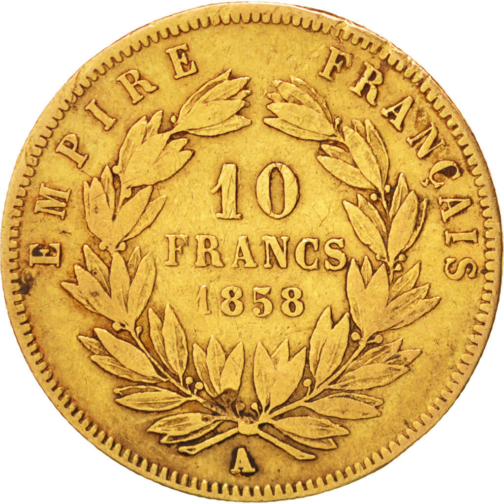 Second Empire, 10 Francs Or Napoléon III tête nue 1858 Paris, KM 784.3