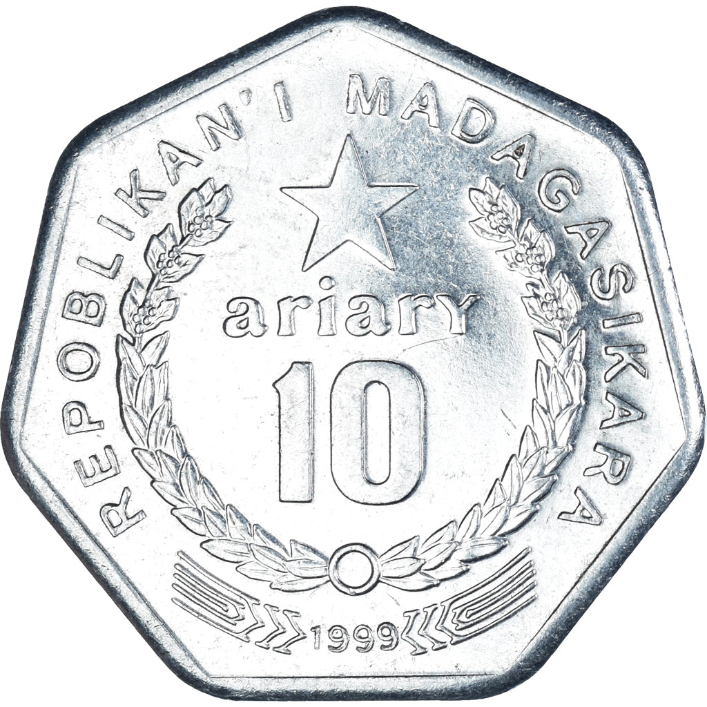 Coin, Madagascar, 10 Ariary, 1999