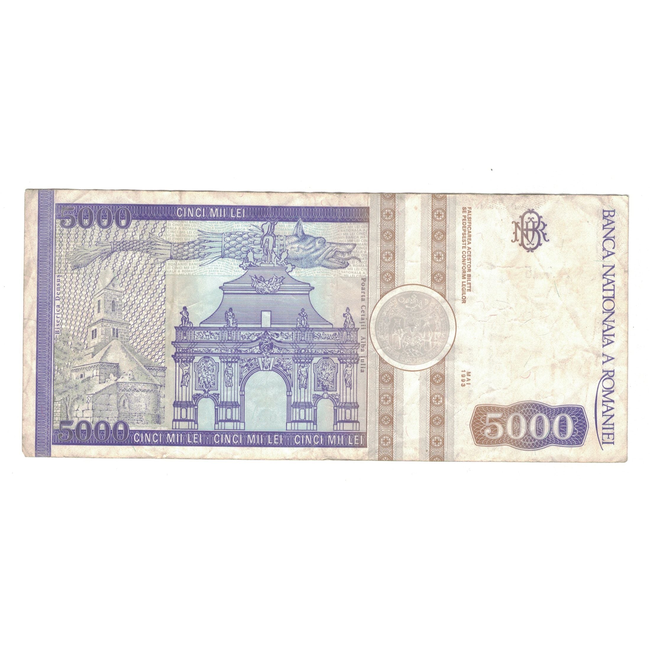 Banknote, Romania, 5000 Lei, 1993, Mai 1993, KM:104a, VF(30-35)