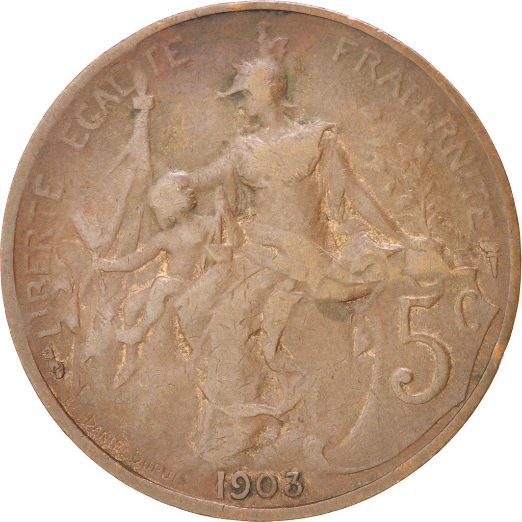 FRANCE, Dupuis, 5 Centimes, 1903, Paris, KM #842, VF(20-25), Bronze, 25.1,...