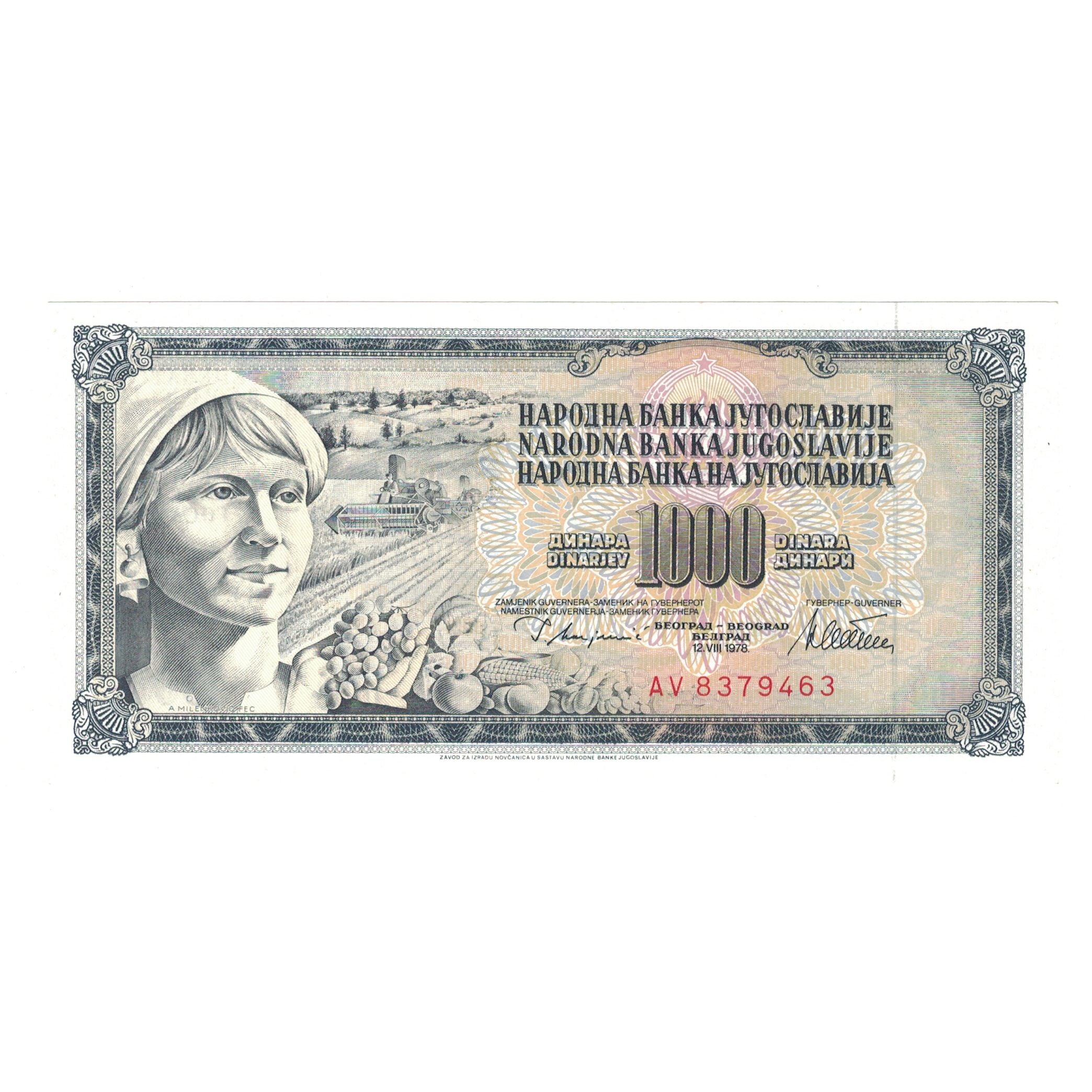 Banconote, Iugoslavia, 1000 Dinara, 1978, 1978-08-12, KM:92c, SPL