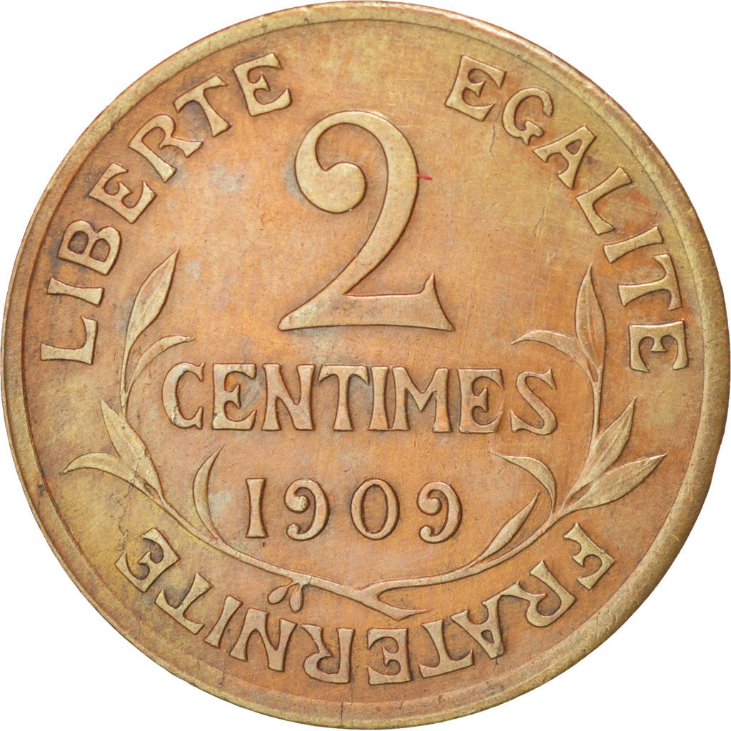 FRANCE, Dupuis, 2 Centimes, 1909, Paris, KM #841, EF(40-45), Bronze, 20.2,...