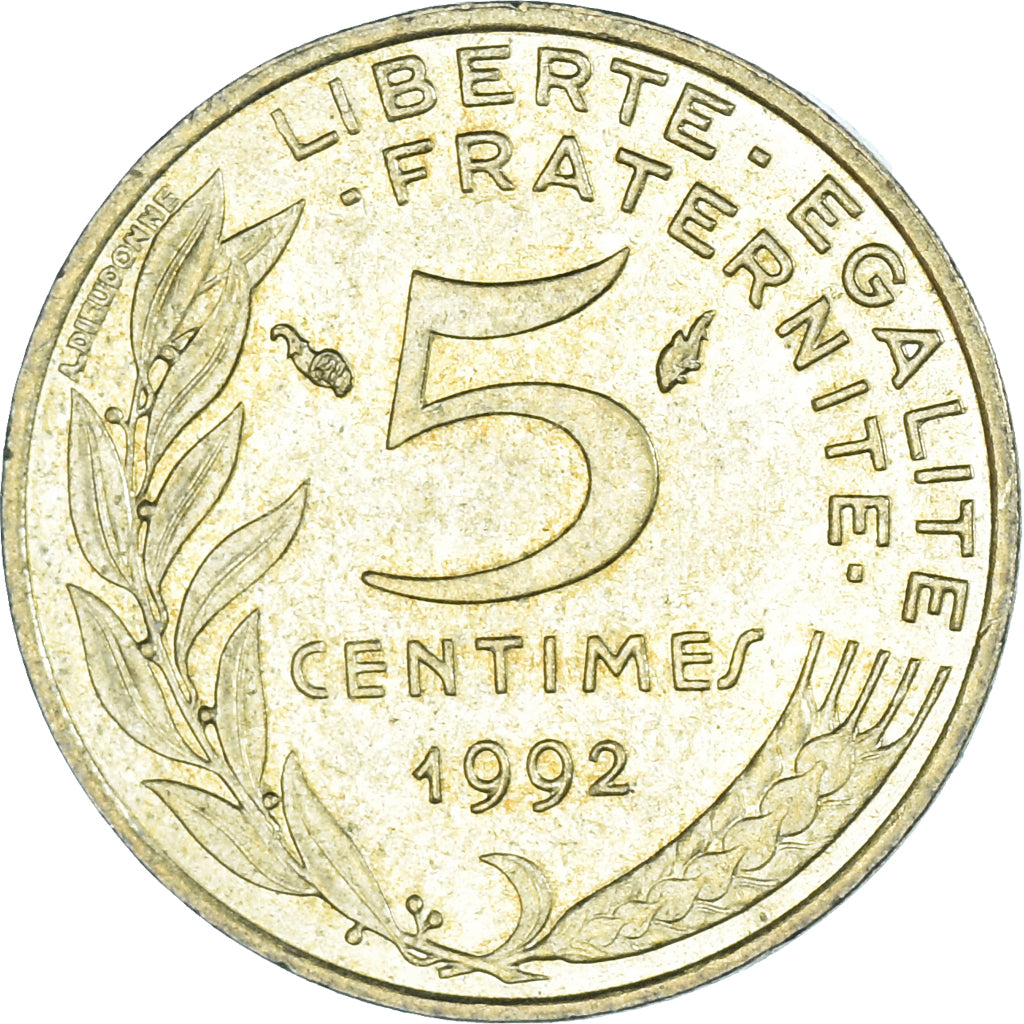 Moeda, França, 5 Centimes, 1992