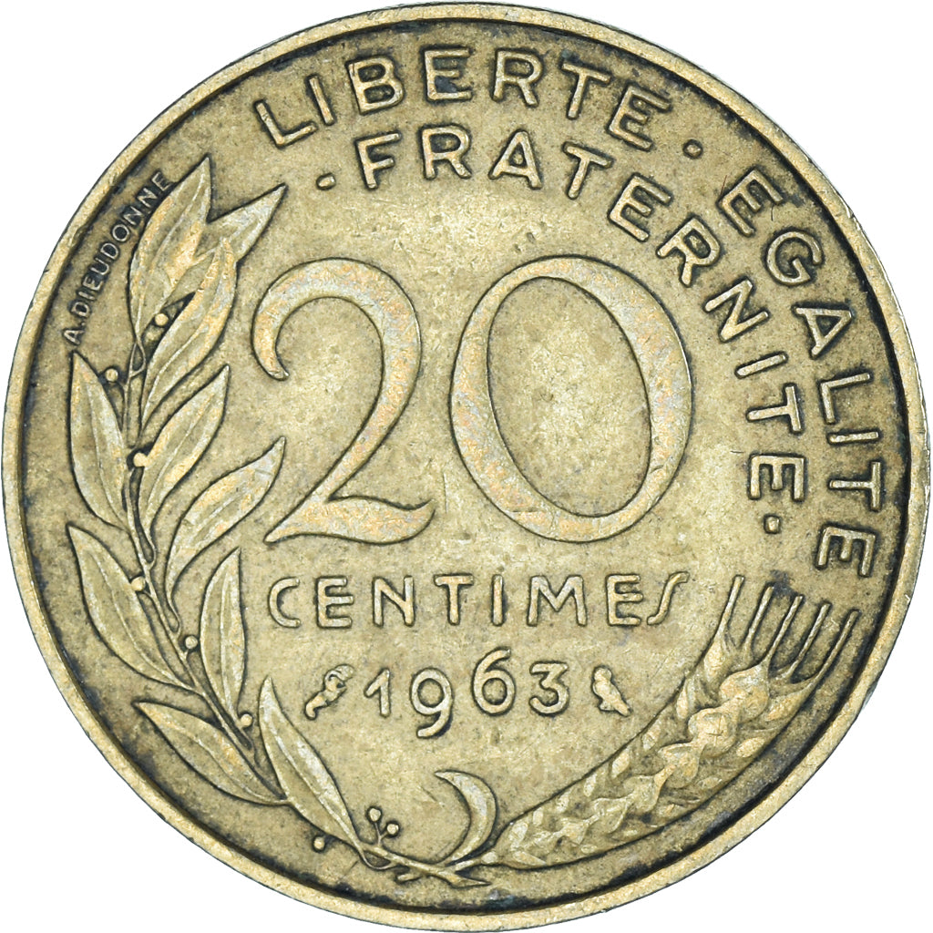 Moeda, França, 20 Centimes, 1963