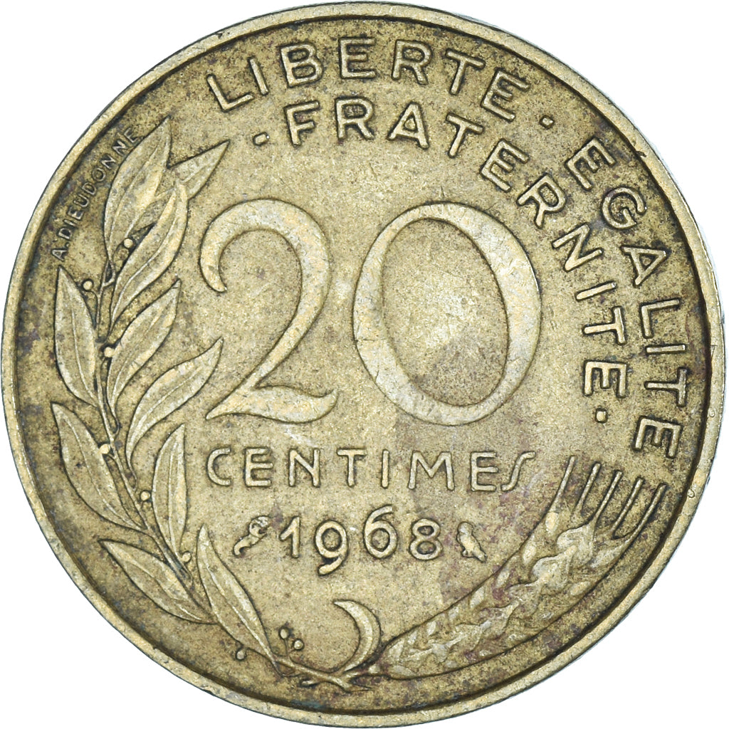 Moneta, Francja, 20 Centimes, 1968
