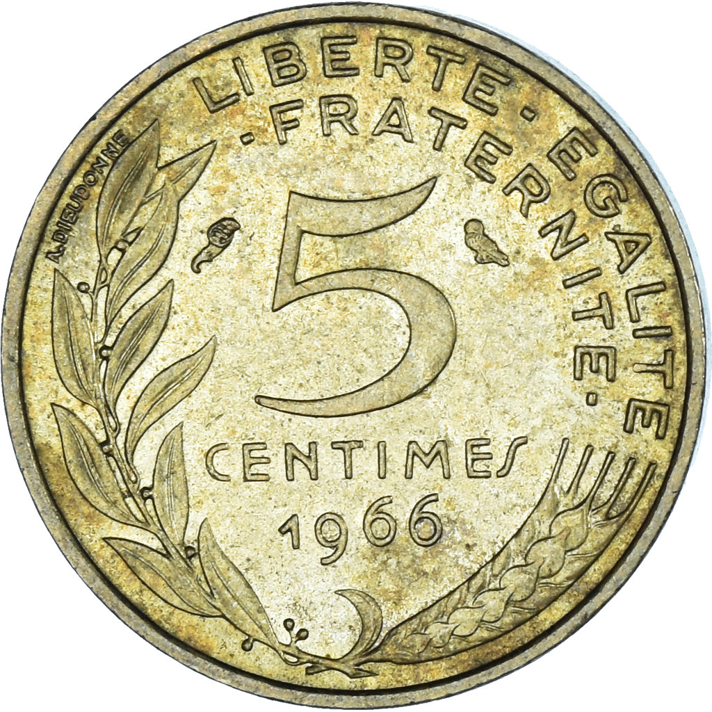Moeda, França, 5 Centimes, 1966
