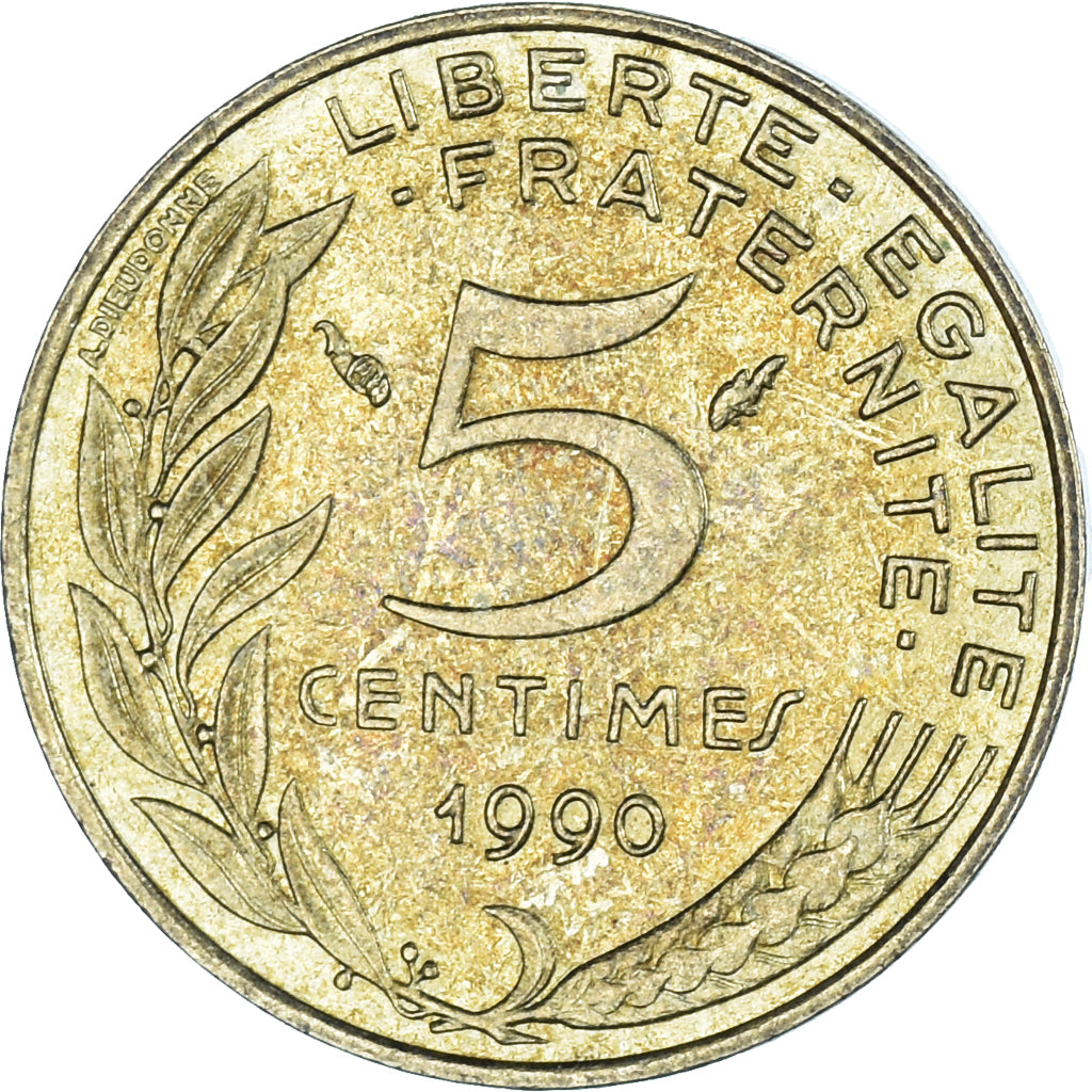 Coin, France, 5 Centimes, 1990
